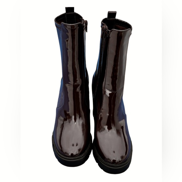 ALDO Women’s Ankle Boots Lug Sole Heeled Platform Glossy Dark Brown - Size 8.5 - Picture 2 of 7